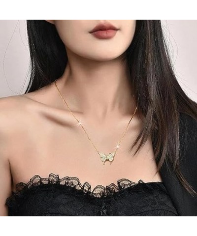 Magnetic Butterfly Patchwork Necklace,Metal Butterfly Crystal Pendant Necklace for Women 2Pcs-C $12.19 Necklaces