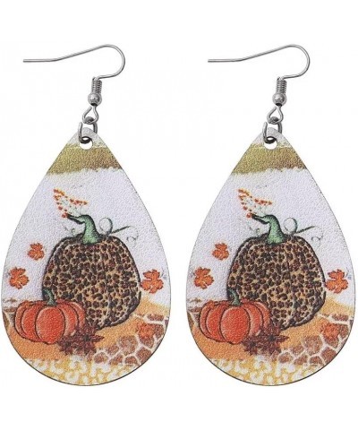 Thanksgiving Fall Faux Leather Earrings for Women and Girls Pumpkin Dangle Teardrop Earrings Fun Autumn Holiday Decorations O...