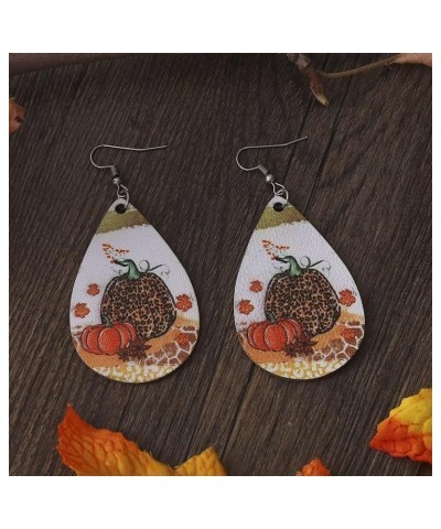 Thanksgiving Fall Faux Leather Earrings for Women and Girls Pumpkin Dangle Teardrop Earrings Fun Autumn Holiday Decorations O...