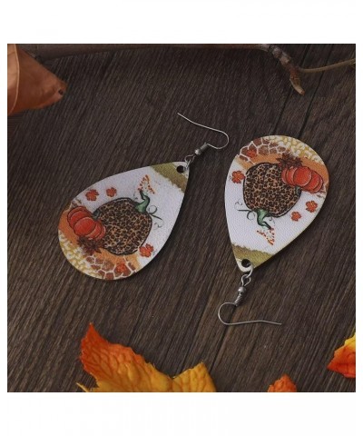 Thanksgiving Fall Faux Leather Earrings for Women and Girls Pumpkin Dangle Teardrop Earrings Fun Autumn Holiday Decorations O...