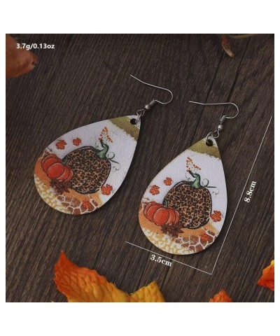 Thanksgiving Fall Faux Leather Earrings for Women and Girls Pumpkin Dangle Teardrop Earrings Fun Autumn Holiday Decorations O...