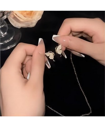 Magnetic Butterfly Patchwork Necklace,Metal Butterfly Crystal Pendant Necklace for Women 2Pcs-C $12.19 Necklaces