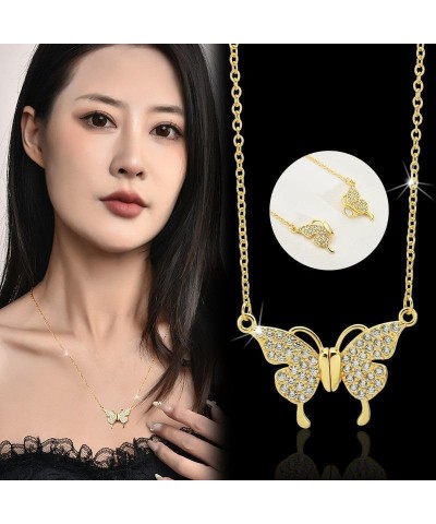 Magnetic Butterfly Patchwork Necklace,Metal Butterfly Crystal Pendant Necklace for Women 2Pcs-C $12.19 Necklaces