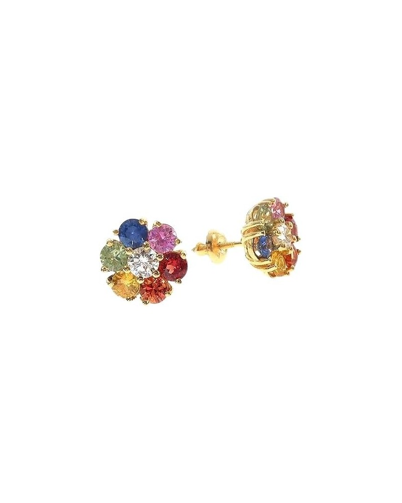 Dreamofdazzlejewels 1.00ct Round Cut Simulated Multi-Color Sapphire and Diamond Flower Women's Stud Earring 14K Yellow Gold P...