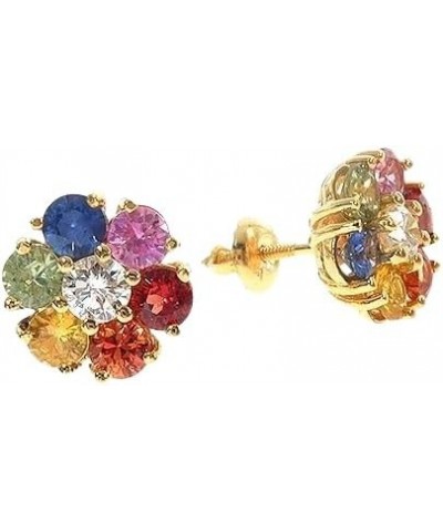 Dreamofdazzlejewels 1.00ct Round Cut Simulated Multi-Color Sapphire and Diamond Flower Women's Stud Earring 14K Yellow Gold P...