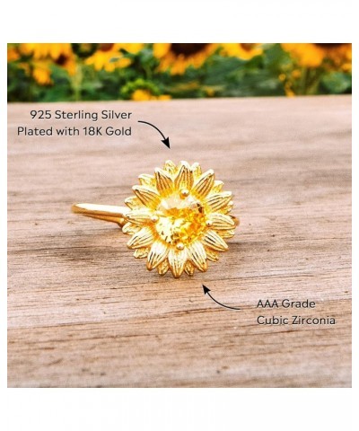 Story Jewellery Sunflower Ring for Women, Gold Plated Sunflower Ring for Girl, You Are My Sunshine Ring for Women, Birthday C...