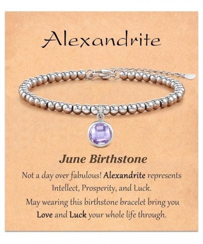 Birthstone Silver Beaded Bracelets Christmas Birthday Gifts for Women Teen Girls 06 June - Alexandrite $10.00 Bracelets