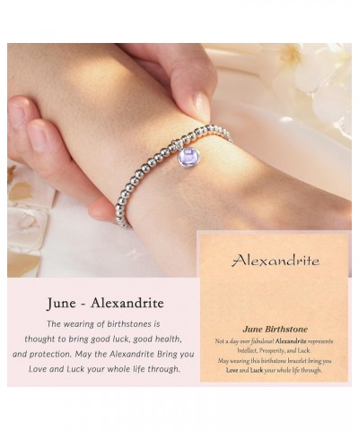 Birthstone Silver Beaded Bracelets Christmas Birthday Gifts for Women Teen Girls 06 June - Alexandrite $10.00 Bracelets