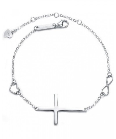 Cross Bracelet 925 Sterling Silver Religious Classic Heart Infinity Charm Cross Bracelets Adjustable Chain Birthday/Mothers D...