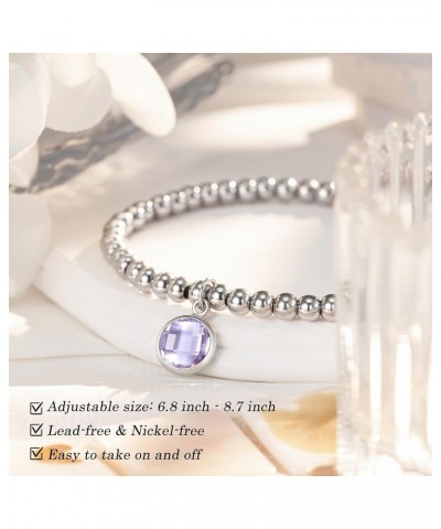 Birthstone Silver Beaded Bracelets Christmas Birthday Gifts for Women Teen Girls 06 June - Alexandrite $10.00 Bracelets