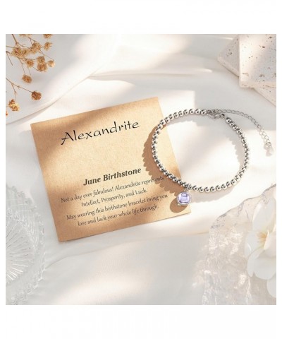 Birthstone Silver Beaded Bracelets Christmas Birthday Gifts for Women Teen Girls 06 June - Alexandrite $10.00 Bracelets