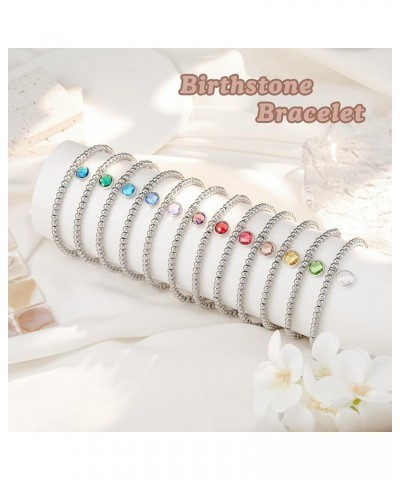 Birthstone Silver Beaded Bracelets Christmas Birthday Gifts for Women Teen Girls 06 June - Alexandrite $10.00 Bracelets