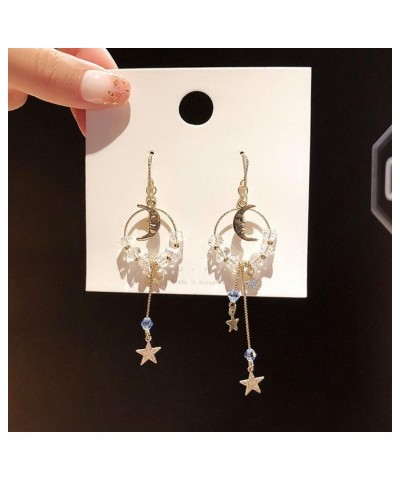 Asymmetrical Star Moon Tassel Drop Dangle Earrings for Women Teen Girls Dainty Long Lucky Star Crescent Planet Chain Tassel E...