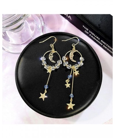 Asymmetrical Star Moon Tassel Drop Dangle Earrings for Women Teen Girls Dainty Long Lucky Star Crescent Planet Chain Tassel E...