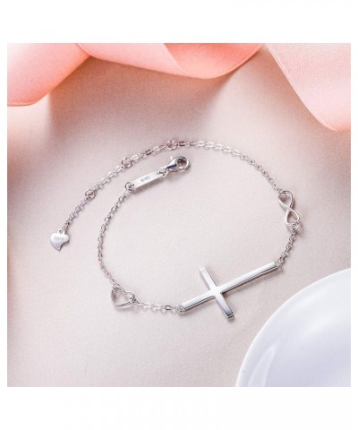 Cross Bracelet 925 Sterling Silver Religious Classic Heart Infinity Charm Cross Bracelets Adjustable Chain Birthday/Mothers D...