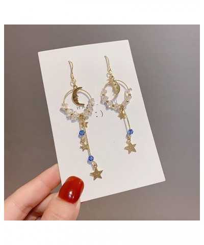 Asymmetrical Star Moon Tassel Drop Dangle Earrings for Women Teen Girls Dainty Long Lucky Star Crescent Planet Chain Tassel E...