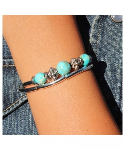 Basil Adjustable Double Natural Black Leather Strand & Silver Bracelet with Semi Precious Turquoise Beads for Women $36.52 Br...