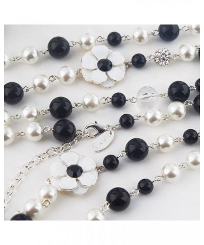 fashion jewelry designer faux imitation pearl flower charm long strand necklace for women Silver rhinestones $11.44 Necklaces