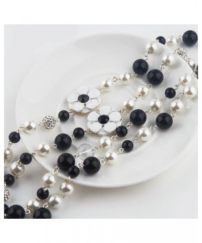 fashion jewelry designer faux imitation pearl flower charm long strand necklace for women Silver rhinestones $11.44 Necklaces