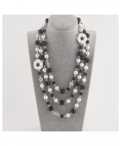 fashion jewelry designer faux imitation pearl flower charm long strand necklace for women Silver rhinestones $11.44 Necklaces