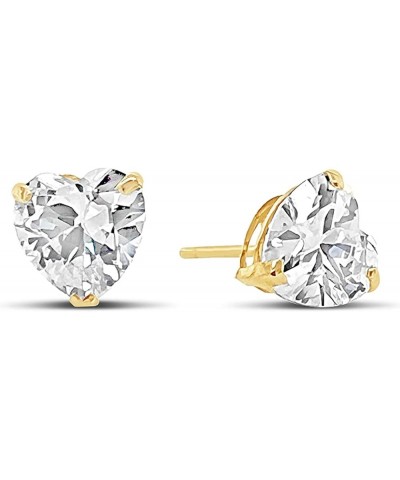 Solid 14K Gold, Heart Shape Diamond Stud Earrings, Top Grade Simulated Diamond, Solitaire 3-Prong Setting, Hypoallergenic, Un...