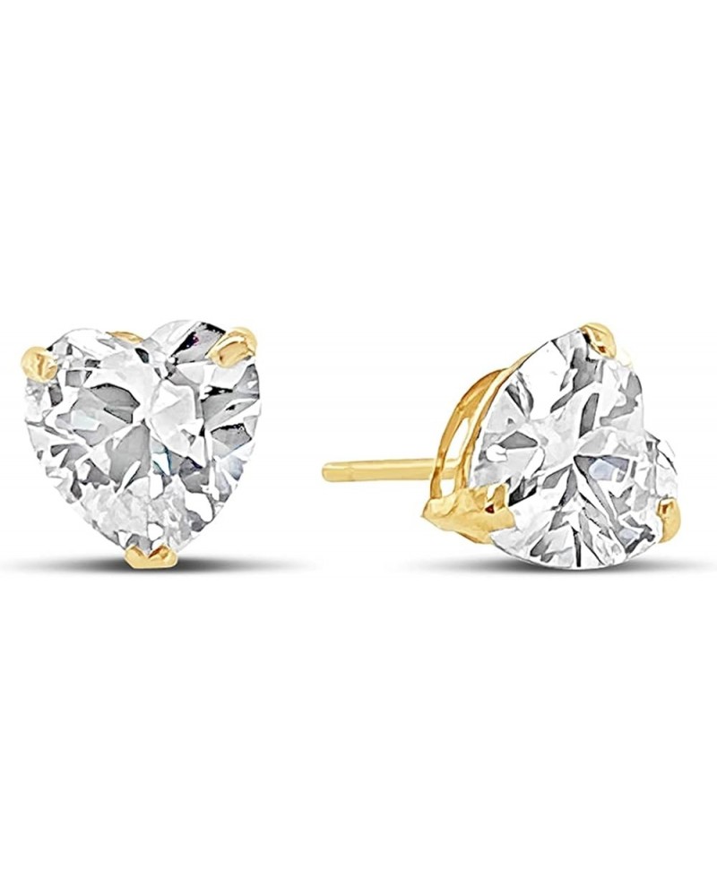 Solid 14K Gold, Heart Shape Diamond Stud Earrings, Top Grade Simulated Diamond, Solitaire 3-Prong Setting, Hypoallergenic, Un...