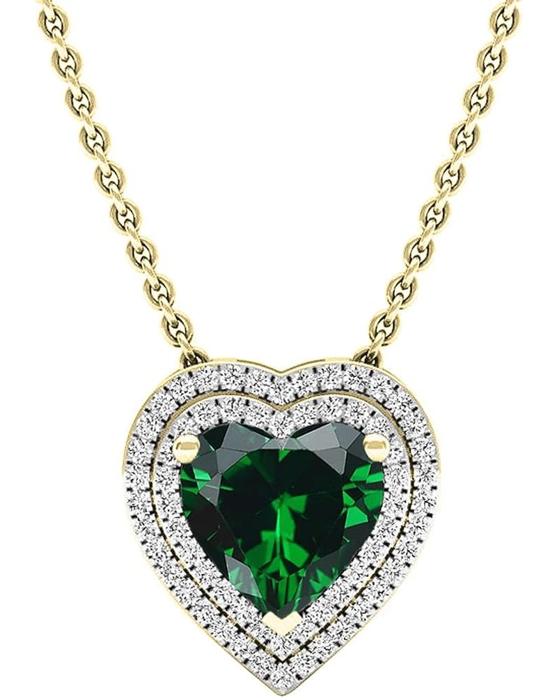 8 MM Heart Lab Created Gemstone & 0.25 ctw Round Diamond Heart Double Halo Pendant for Ladies with 18 inch Chain in Gold Meta...