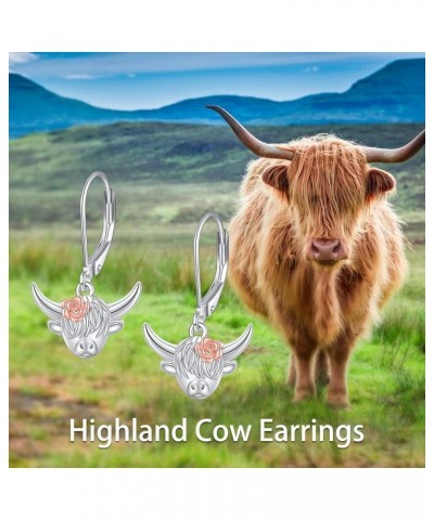 Highland Cow Dangle Earrings Sterling Silver Highland Cow Drop Earrings Gifts for Girls Women(Silver, Golden,Rose Golden) Hig...