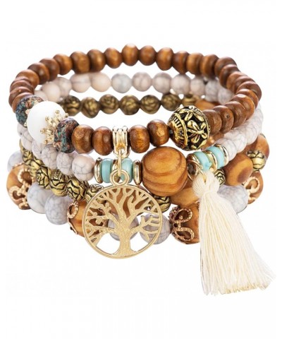 Tree of Life Bracelets for Women Bohemian Stretch Wood Beaded Bracelets for Women Boho Tassel Bracelet Multilayer Stackable B...