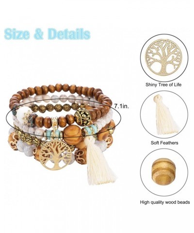 Tree of Life Bracelets for Women Bohemian Stretch Wood Beaded Bracelets for Women Boho Tassel Bracelet Multilayer Stackable B...