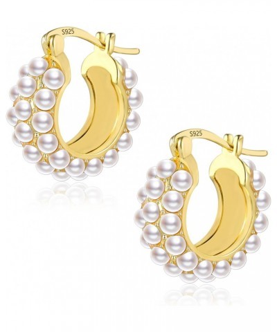 Pearl Earrings for Women Hypoallergenic 18K Gold Plated Sterling Silver Post Lightweight Pearl Hoop Earrings for Women Girls ...