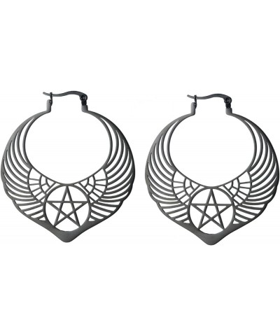 Large Pentagram Earrings for Women Pentacle Buckle Hoop Earrings Pagan Wiccan Earrings Halloween Party Jewelry pentacle,black...