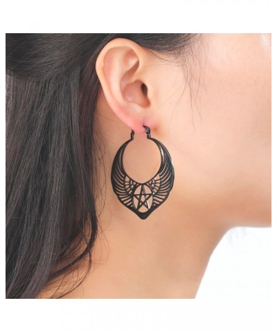 Large Pentagram Earrings for Women Pentacle Buckle Hoop Earrings Pagan Wiccan Earrings Halloween Party Jewelry pentacle,black...