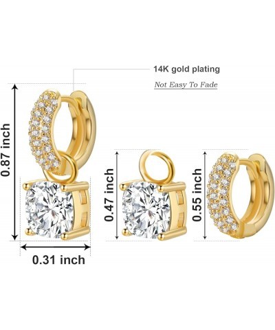 Austrian Crystal Cube Drop Earrings for Women 14K Gold Plated Dangle Hoop Earrings for Teens Girls Two Ways Gold $7.50 Earrings