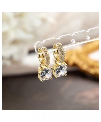 Austrian Crystal Cube Drop Earrings for Women 14K Gold Plated Dangle Hoop Earrings for Teens Girls Two Ways Gold $7.50 Earrings