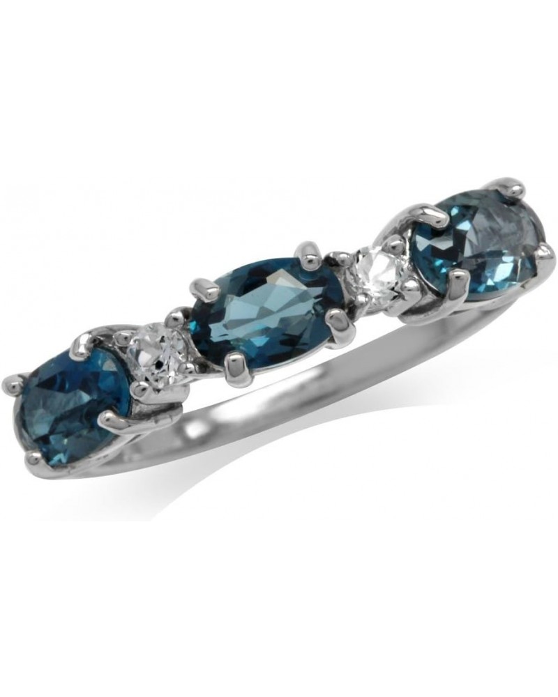 3 Stone White Gold Plated 925 Sterling Silver Ring 11 Silver Genuine London Blue and White Topaz $11.68 Rings