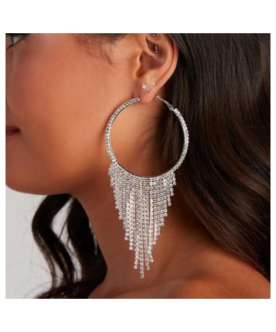 Chandelier Earrings for Women Girls, Trendy Rhinestone Long Tassel Dangle Hoop Earrings Statement Big Circle Drop Sparkly Ear...