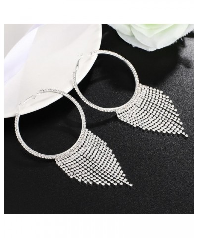 Chandelier Earrings for Women Girls, Trendy Rhinestone Long Tassel Dangle Hoop Earrings Statement Big Circle Drop Sparkly Ear...