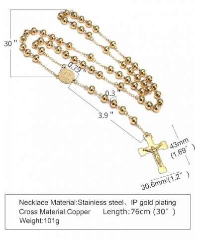 Unisex Black Stainless Steel Long Rosary Bead Chain Jesus Cross Catholic Crucifix Cross Necklace,36 L.8mm Bead-saint benedict...