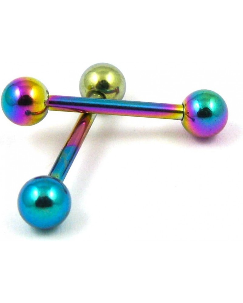 5PCS Set 14G Titanium IP 316L Surgical Steel Ball Tongue Ring Nipple Piercing Barbell (Choose Color) Rainbow $12.00 Body Jewelry