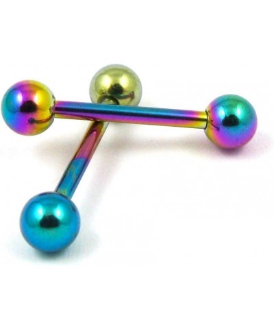 5PCS Set 14G Titanium IP 316L Surgical Steel Ball Tongue Ring Nipple Piercing Barbell (Choose Color) Rainbow $12.00 Body Jewelry