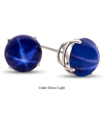 Solid 10k Gold or Sterling Silver Round 7mm Stone Stud Earrings Created Star Sapphire White Gold $55.80 Earrings