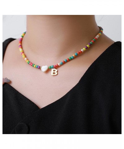 Gold Initial Necklace for Women Teen Girls - Handmade Bohemian Colorful Beaded Initial Stainless Steel 18K Plated Gold Choker...