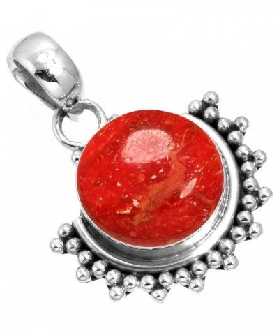 925 Sterling Silver Handmade Pendant for Women 12 MM Round Gemstone Statement Jewelry for Gift (99583_P) Sponge Coral $15.37 ...