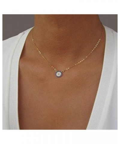 Gold Evil Eye Necklace,14K Gold Plated Dainty Solitaire Minimalist Diamond Evil Eye Simple Necklace For Women Girls Gold Jewe...