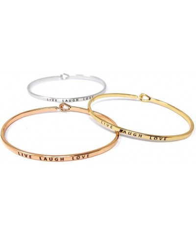 Inspirational Positive Quote Message Engraved Thin Cuff Bangle Hook Bracelet LIVE LAUGH LOVE-GOLD $8.79 Bracelets