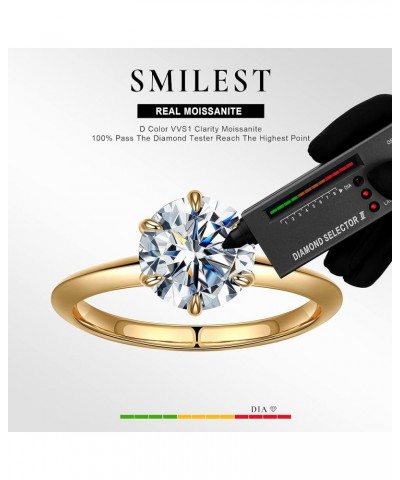 2ct Round Moissanite Engagement Ring for Women, Brilliant D Color VVS1 Clarity Classic Lab Created Diamond Solitaire Ring 18K...