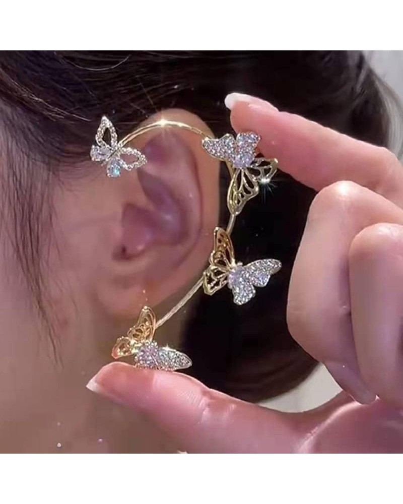 2Pcs Glitter Rhinestone Butterfly Ear Cuff Earrings Non-Pierced Sparkling Crystal Iced Out Butterfly Cartilage Climber Ear Wr...