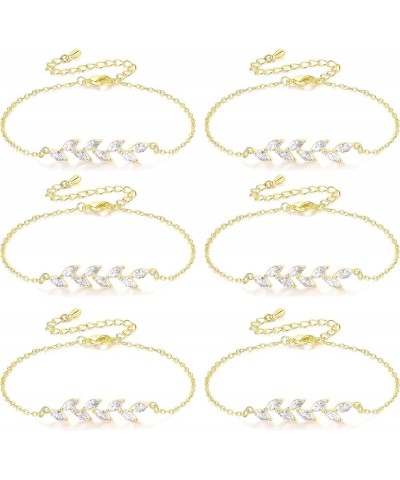 Bridesmaid Proposal Gifts, Bracelet Gifts 6 Pcs Bridesmaids Bracelets Dainty Bracelets with Tiny Cubic Zirconia Leaf Adjustab...