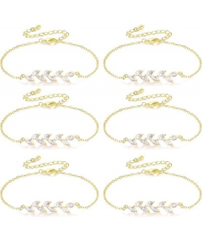 Bridesmaid Proposal Gifts, Bracelet Gifts 6 Pcs Bridesmaids Bracelets Dainty Bracelets with Tiny Cubic Zirconia Leaf Adjustab...